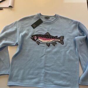 Wild Fable Light Blue Fish Design Crewneck Sweater